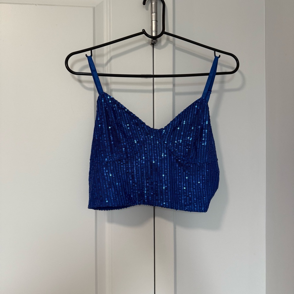 Blue Sequin Crop Top